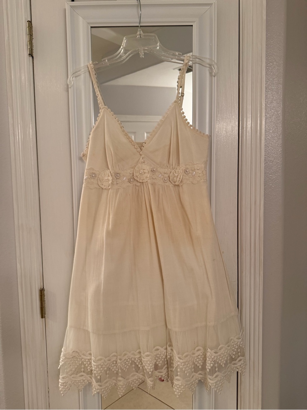 MM Couture Cream Lace-Trim Spaghetti Strap Dress